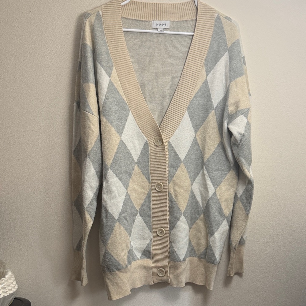 Evereve Beige and Gray Argyle Cardigan - Picture 2 of 4